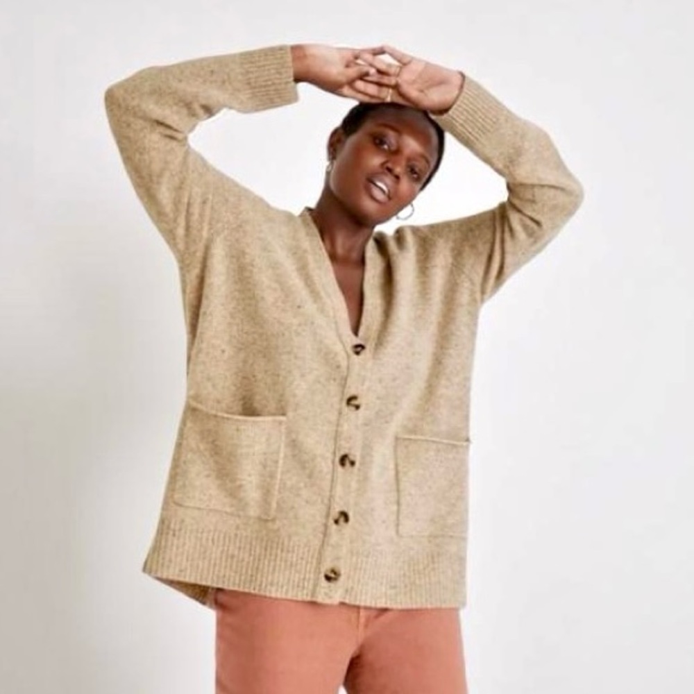 Madewell Marled Beige Button-Up Cardigan with Pockets
